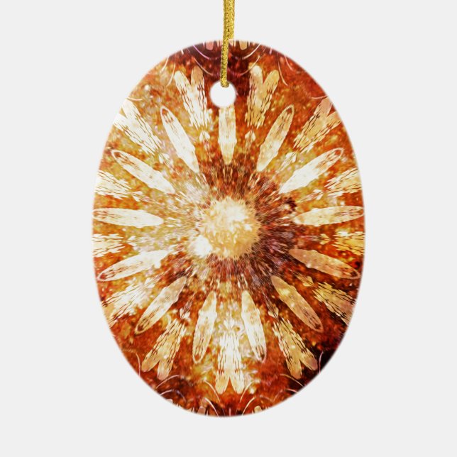 Sunny Star Flower Warm Brown Orange Colours Ceramic Ornament (Front)