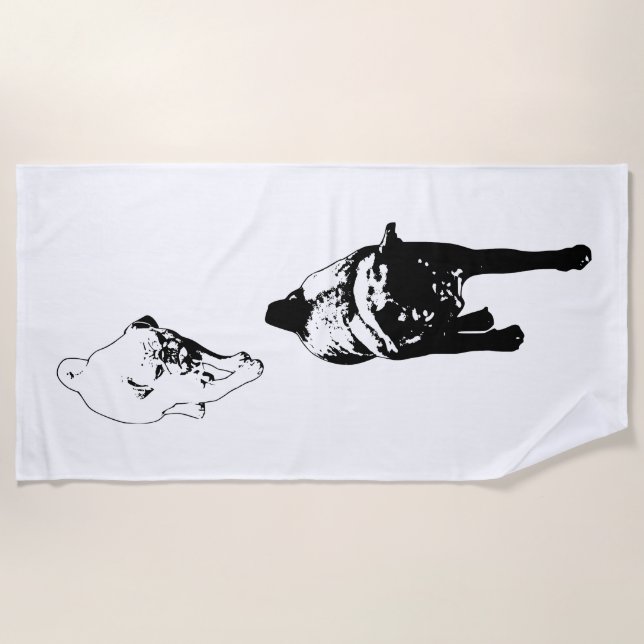 Sunny Strides, Black and White Dogs Beach Towel (Front)