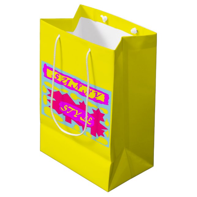 SUNNY STYLE DESIGN PINK LEMON BLUE MEDIUM GIFT BAG (Front Angled)