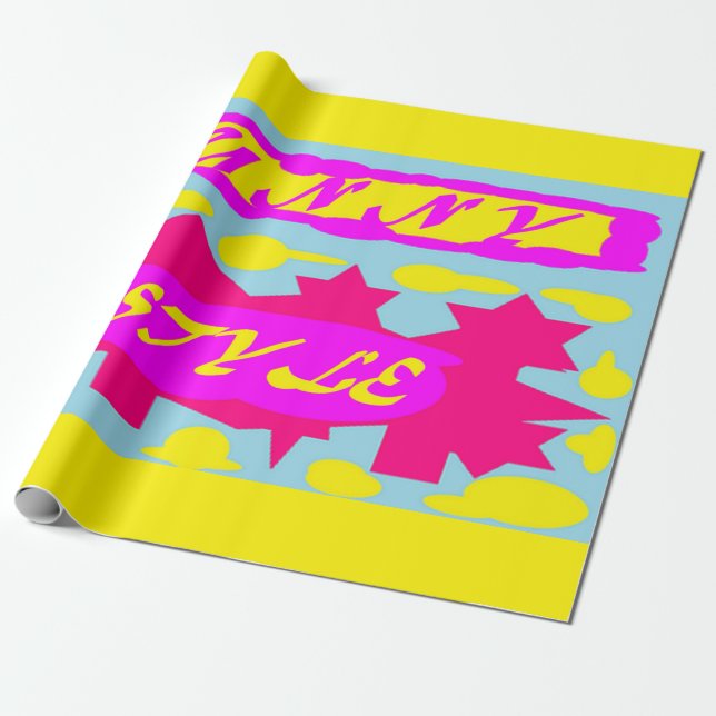 SUNNY STYLE DESIGN PINK LEMON BLUE WRAPPING PAPER (Unrolled)