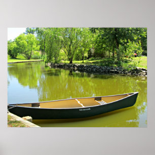 Sunny Summer Day with Canoe on the Water. Poster
