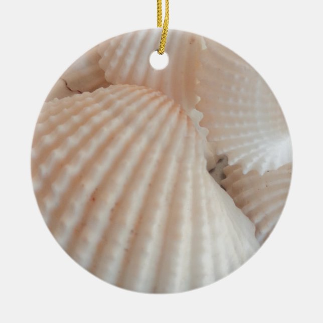 Sunny Summer Seashells. Romantic, Exotic Tropical Ceramic Ornament (Front)