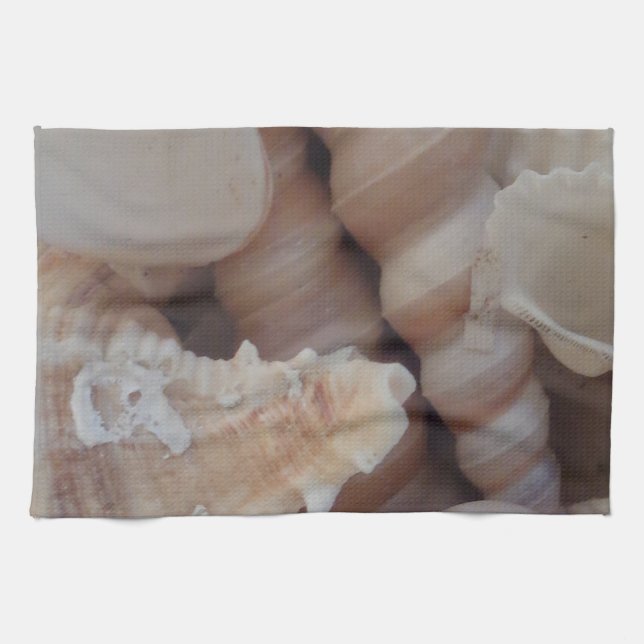 Sunny Summer Seashells, Sea Shell Beach Love Kitchen Towel (Horizontal)