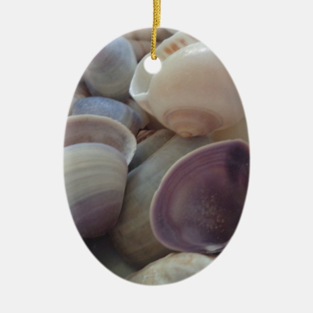 Sunny Summer Seashells, Sea Shell Beach Ocean Ceramic Ornament (Front)