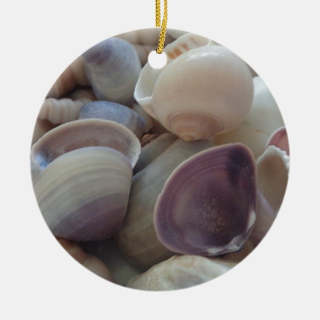 Sunny Summer Seashells, Sea Shell Beach Ocean Ceramic Ornament (Front)