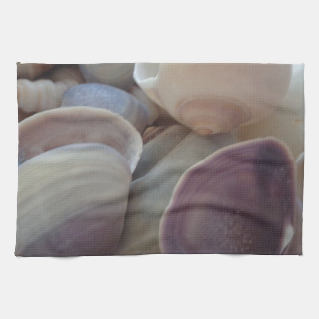 Sunny Summer Seashells, Sea Shell Beach Ocean Kitchen Towel (Horizontal)