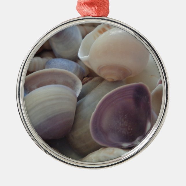 Sunny Summer Seashells, Sea Shell Beach Ocean Metal Ornament (Front)