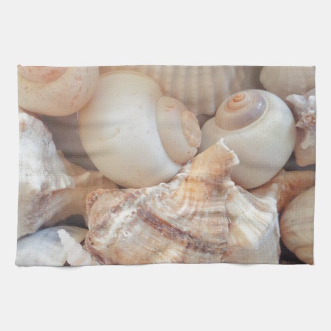 Sunny Summer Seashells, Sea Shells Beach Love Kitchen Towel (Horizontal)