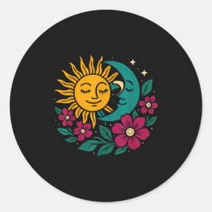 Sunny Summer Solstice Moon And Sun For Men & W Classic Round Sticker