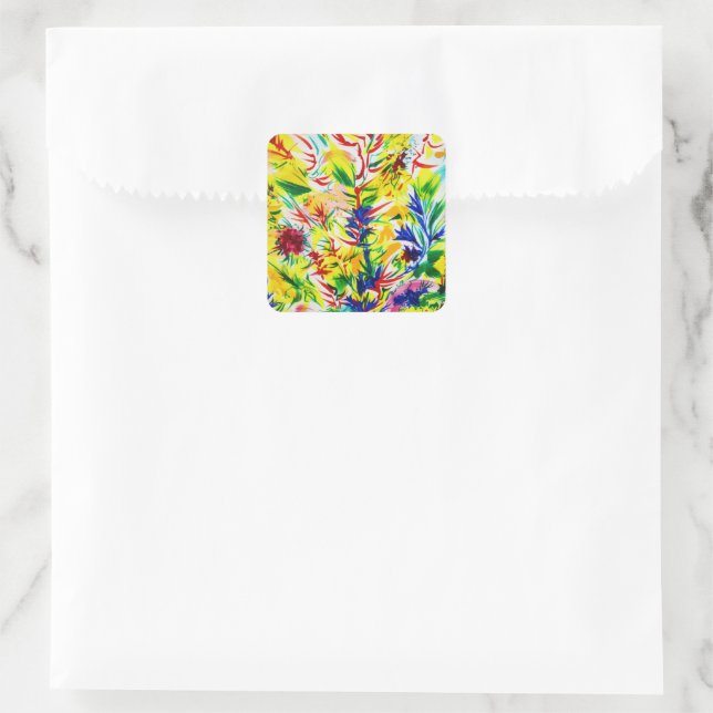 Sunny Summer Yellow Foliage Paint Art Square Sticker (Bag)