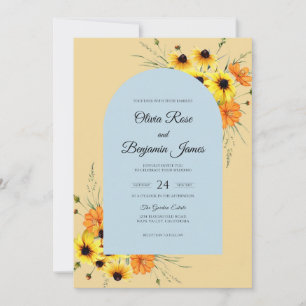Sunny Sunflower Azure Eucalyptus Wedding Invitation
