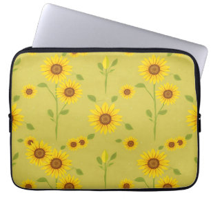 Sunny Sunflower Field Pattern Rustic Olive Green  Laptop Sleeve