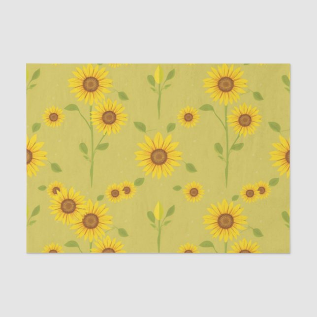 Sunny Sunflower Field Pattern Rustic Olive Green  Tissue Paper (Front)