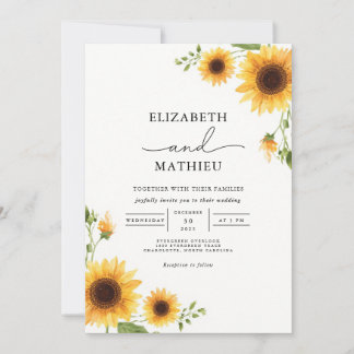 Sunny Sunflower Floral Arch Wedding Invitation