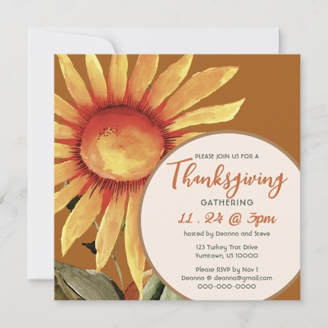 Sunny Sunflower, Invitation Thanksgiving (Devant)