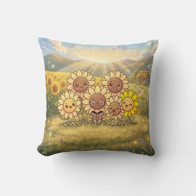 Sunny Sunflower Meadow Pillow (Front)