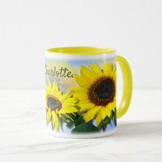 Sunny Sunflower Nom personnalisé Café Mug