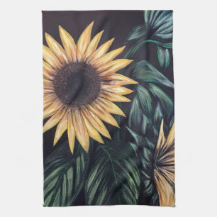 Sunny Sunflower Painting Botanical Farmhouse Kitchen Towel