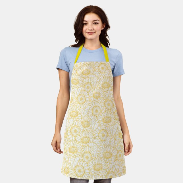 Sunny Sunflower Pattern Apron (Worn)