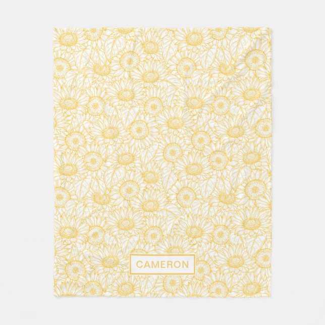 Sunny Sunflower Pattern Fleece Blanket (Front)