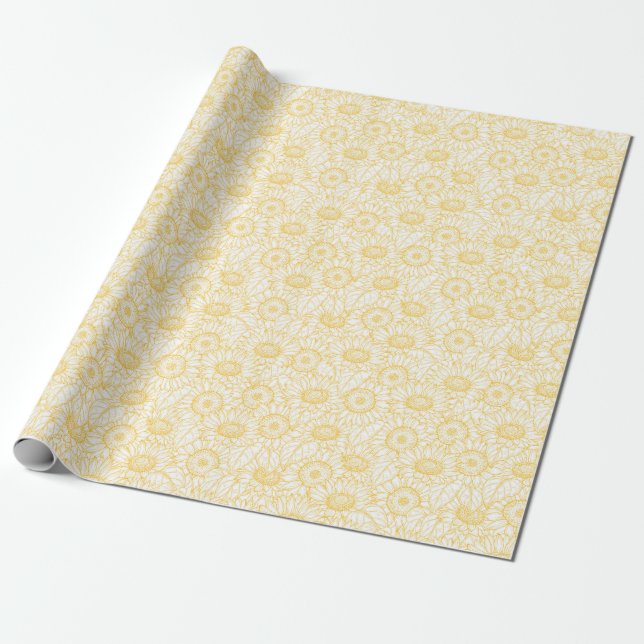 Sunny Sunflower Pattern Wrapping Paper (Unrolled)