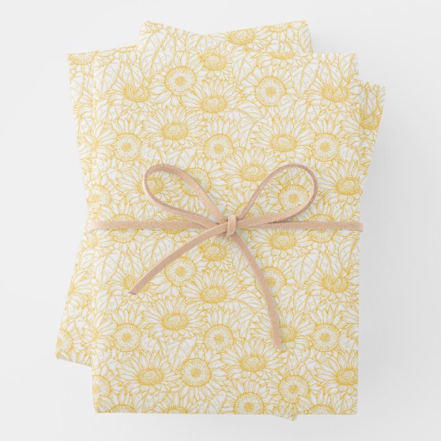 Sunny Sunflower Pattern Wrapping Paper Sheet (In situ)
