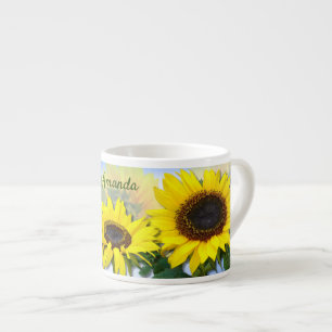 Sunny Sunflower Personalised Custom Text  Espresso Espresso Cup