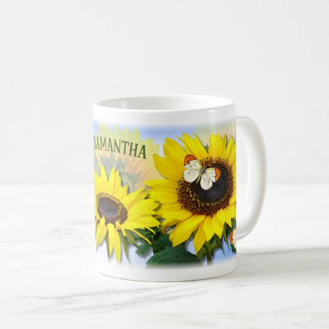Sunny Sunflower Personalized Custom Text Coffee Mug (Front Right)