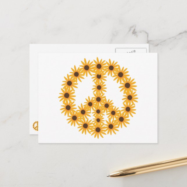 Sunny Sunflowers Peace Sign Postcards (Front/Back In Situ)