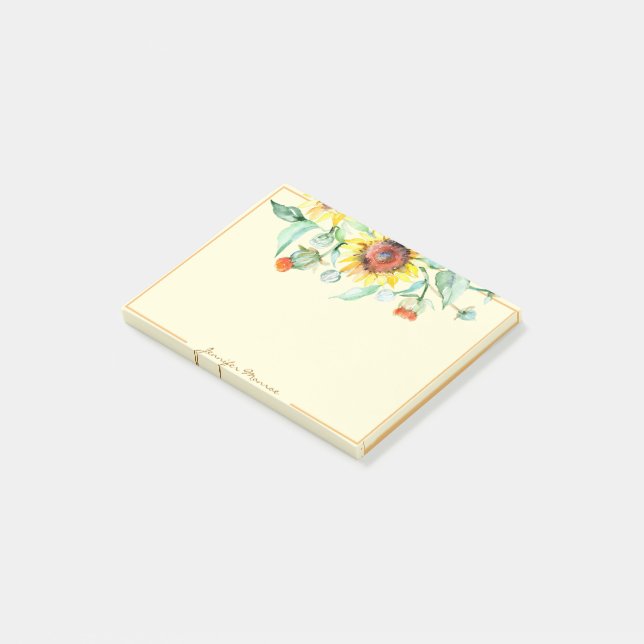 Sunny sunflowers personalized post-it notes (Angled)