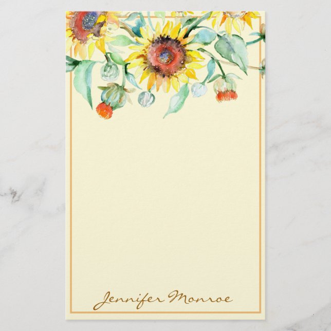 Sunny sunflowers personalized stationery (Front)