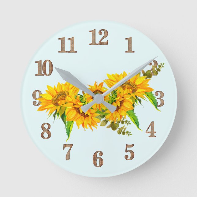 Sunny Sunflowers Round Clock (Front)