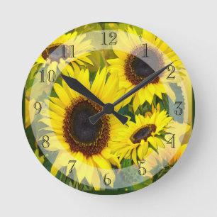 Sunny Sunflowers Round Clock