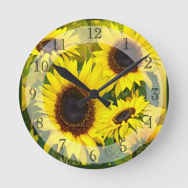 Sunny Sunflowers Round Clock (Front)