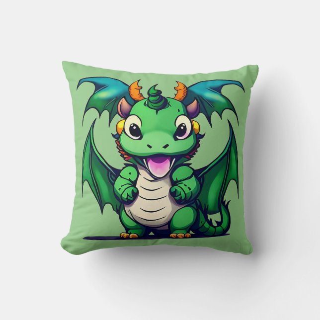 Sunny The Friendly Dragon Throw Pillow (Front)