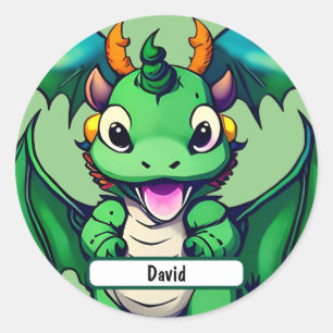 Sunny The Friendly Dragon With Custom Nametag  Key Classic Round Sticker