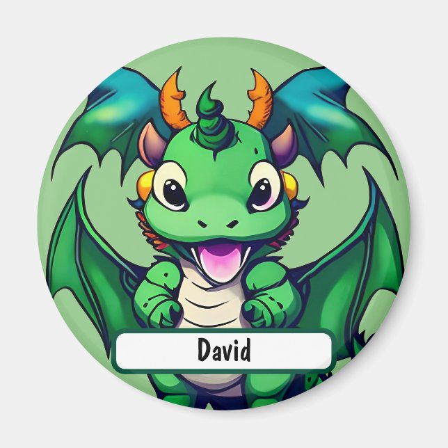 Sunny The Friendly Dragon With Custom Nametag Magnet (Front)