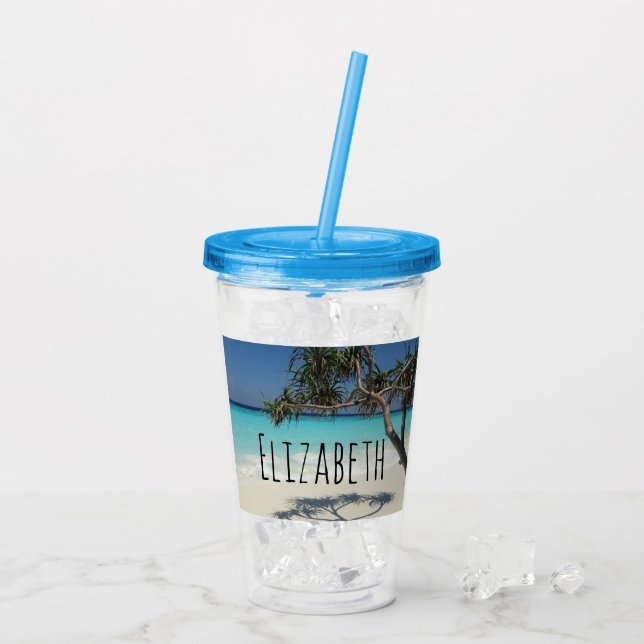 Sunny Tropical Beach Ocean Paradise Acrylic Tumbler (Back Ice)