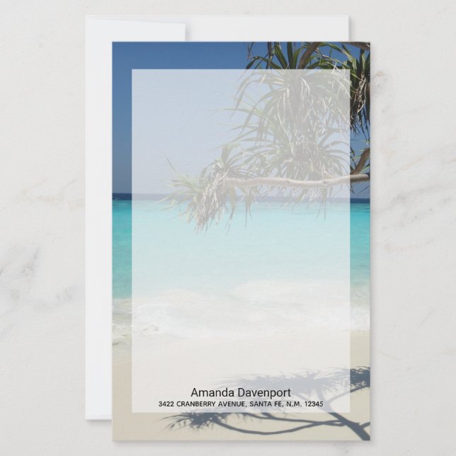 Sunny Tropical Beach Ocean Paradise Stationery (Front)