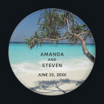 Sunny Tropical Beach Ocean Paradise Wedding Magnet<br><div class="desc">A wedding magnet with a beautiful sunny photograph. Turquoise tropical blue ocean waters,  with a white sandy beach. A solo tropical tree provides a nice place to relax and enjoy this scenic idyllic spot.</div>