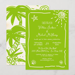 Sunny Tropical Hand drawn Wedding Destination Invitation