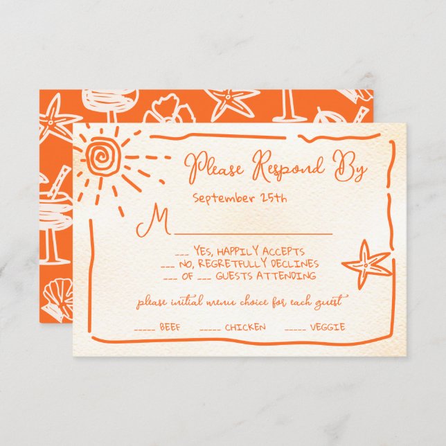 Sunny Tropical Hand drawn Wedding RSVP Invitation (Front/Back)