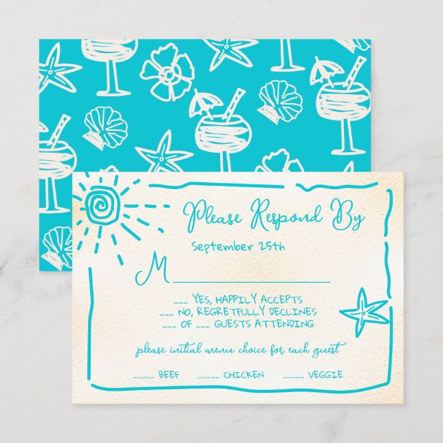 Sunny Tropical Hand drawn Wedding RSVP Invitation (Front/Back)