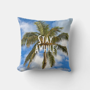 Sunny tropical palm tree throw pillow