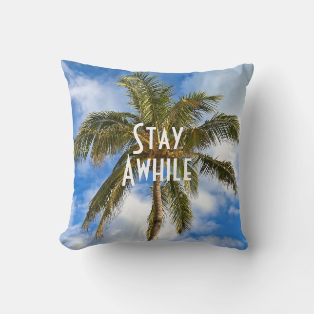 Sunny tropical palm tree throw pillow (Front)