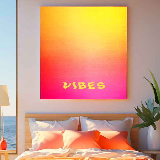 Sunny 'Vibes' Pink Orange and Yellow Ombre Canvas Print (Modern 'Vibes' Ombre Canvas Art Print - Dream Apartment Decor Wall Art in Pink, Orange, and Yellow)