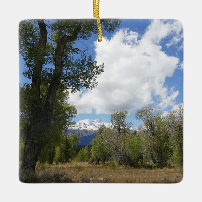 Sunny View of Grand Teton Mountain Ceramic Ornament (Front)