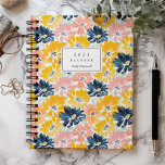 Sunny Watercolor Floral Pattern Monogram 2025 Planner<br><div class="desc">Personalize this sunny planner with your name in dark blue italics framed by a white rectangle,  on a bold,  colourful background pattern of watercolor flowers in shades of yellow,  pink and navy blue.</div>