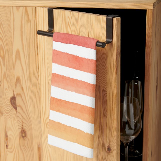 Sunny Watercolor Stripe Pattern Kitchen Towel (Thirds Fold)