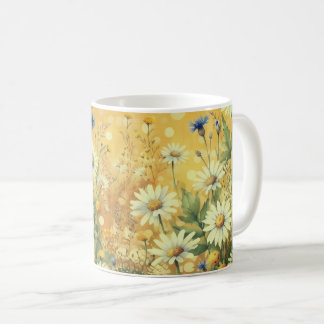 Sunny White Daisies and Polka Dots Coffee Mug